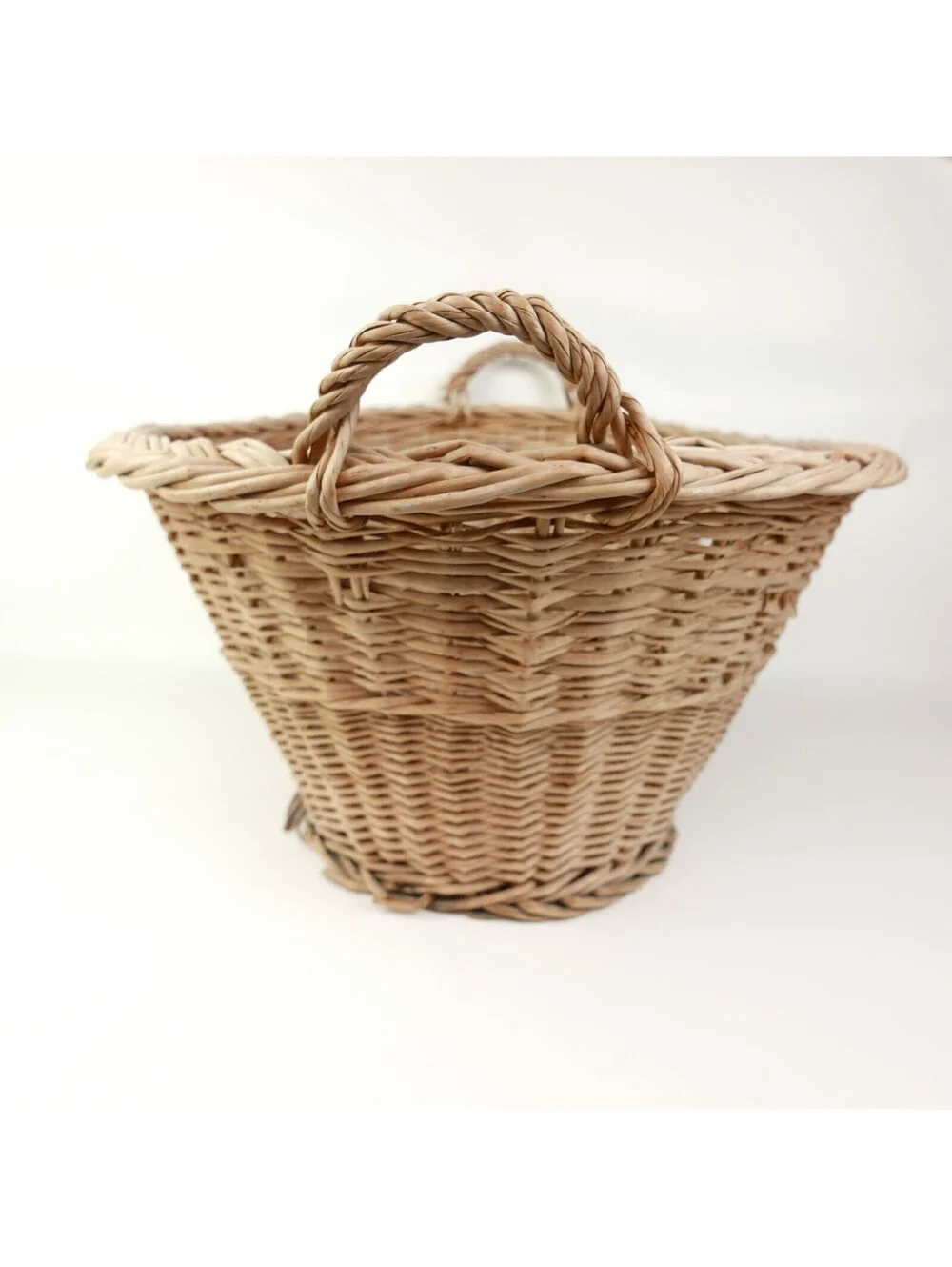 Vintage LARGE Woven Willow Wicker Laundry Basket Oval Storage Hamper Boho 23